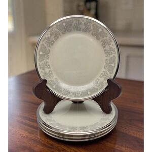 Set Of 4 Lenox Snow Lily Bone China Bread Plates With Platinum Trim 6.25"